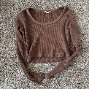 Madewell Brown Waffle-Knit Long Sleeve Tee